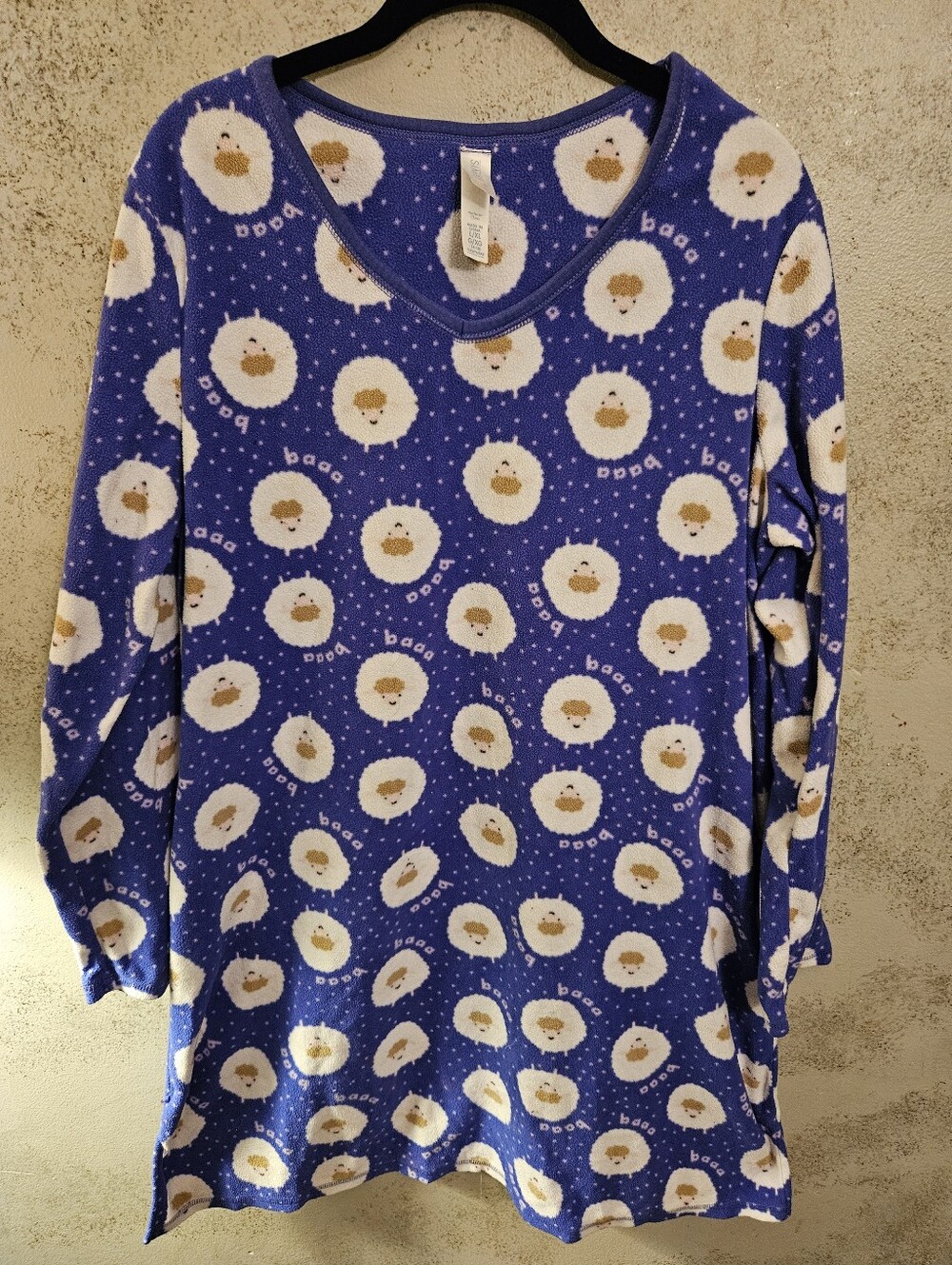 Simply Baisc Long Sleeve Purple Fleece Nightgown w/ Sheep Womens Size Large